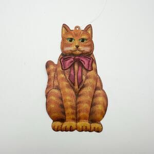Department 56 Vintage Orange Seated Tabby Cat Red Neck Bow Tin Hammered Ornament